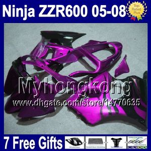 Owalnia + 7gifts dla fioletowy Kawasaki ZZR600 ZZR 600 636 2005 2006 2007 2008 13y336 ZX636 ZZR-600 05 06 07 08 Czarne płomienie 100% Nowe