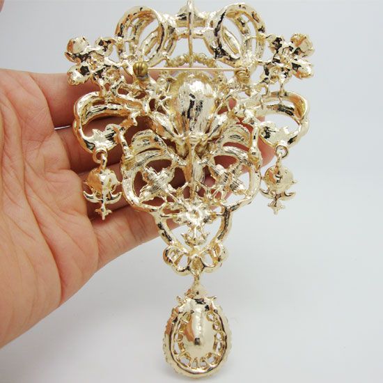 Broche con colgante de gota de flor, estilo moderno, transparente, cristal de diamantes de imitación, 2621803