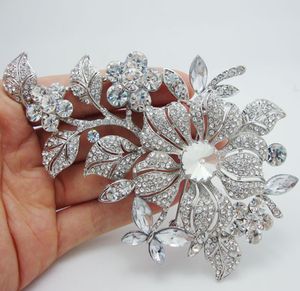 Vintage Style Flower Leaf Bridesmaid Brooch Pin Rhinestone Crystal Wedding For Woman