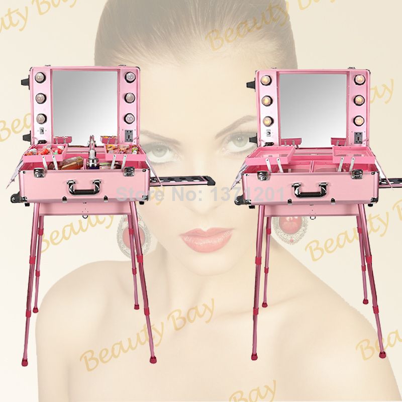 pink vanity mirror with lights