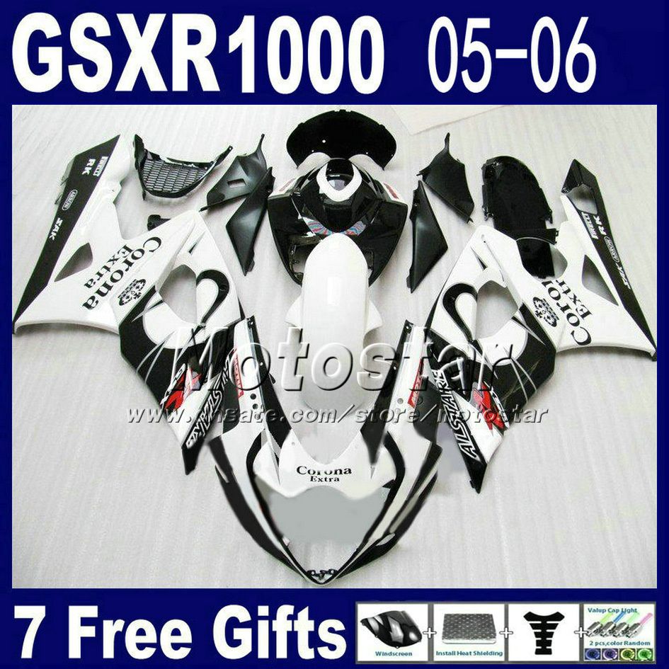 обтекатель комплект для 2005 2006 мотоцикл SUZUKI GSXR 1000 К5 GSX-R1000 белый плоский черный обтекатели набор GSXR1000 05 06 7 подарок CC63