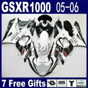 2005 2006 motosiklet kaporta kiti SUZUKI GSXR 1000 K5 GSX-R1000 beyaz düz siyah kaportalar seti GSXR1000 05 06 7 hediye CC63