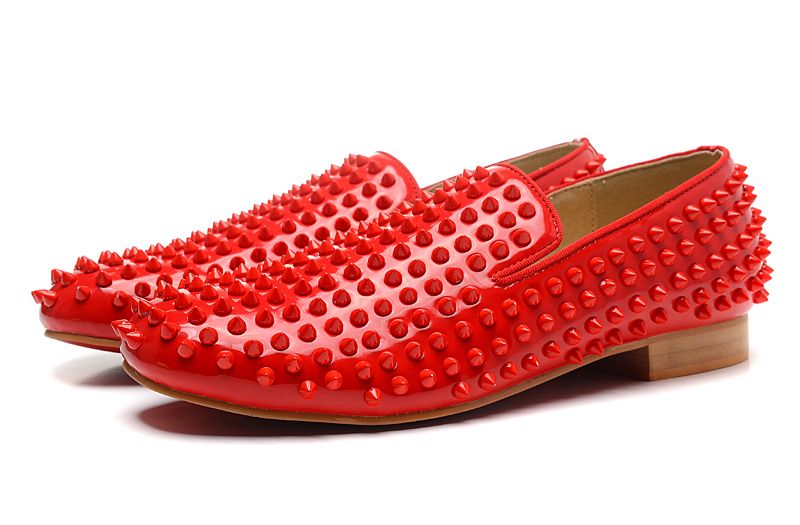 New 2016 Mens Red Genuine Leather Loafers,Designer Brand Red Spiked