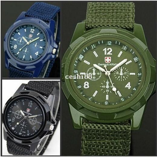 2014 Nowe męskie Zegarek Sportowy Zegarki analogowe Stojak 4 Kolory Wojskowe zegarki Tkaniny Pasek Hot Sale Casual Wrist Watch