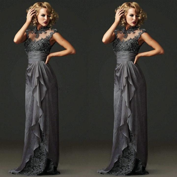 Elegant Mother Of The Bride Dresses With Cap Sleeves High Neck Lace