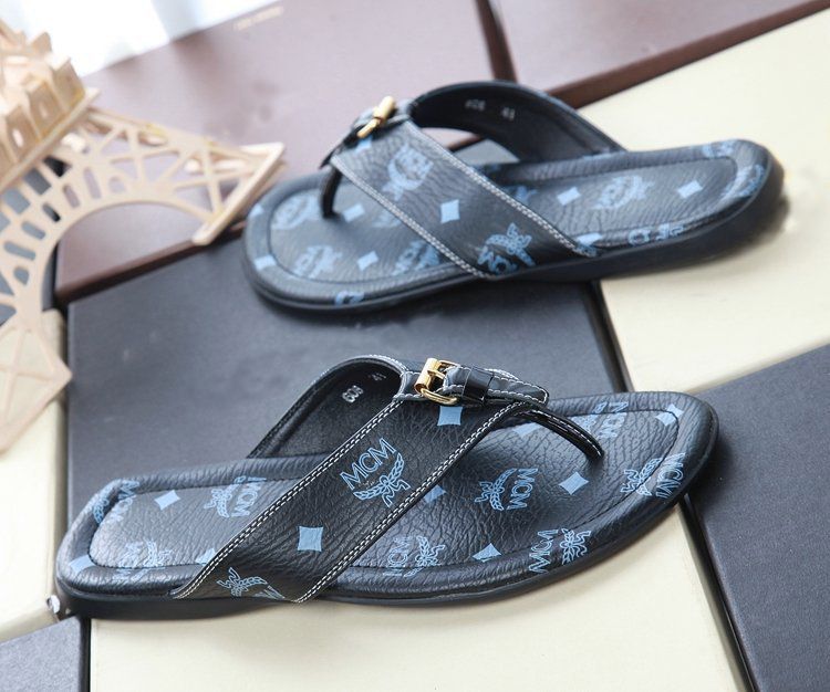 MCM Slippers 2014 New Womens Men Stylish Brown PU Leather Flip Flops
