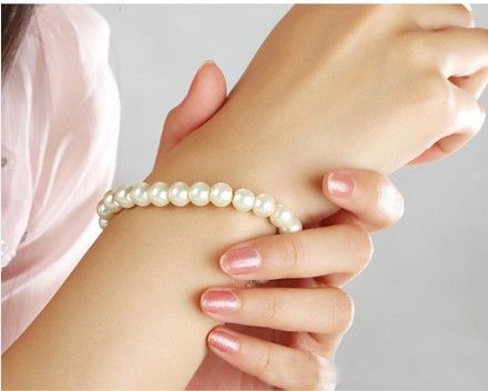 Fashion 12pcs White Beige Faux Pearl Bracelets Elastic Bridal Bracelet Party Jewelry Gift