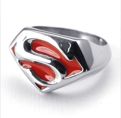 316L Stainless Steel Cool Silver Red Superman Man Of Steel Ring From ...
