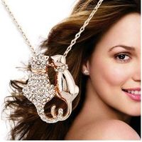 Wholesale christmas sale k white gold plated cute cat austrian crystal necklace pendant wedding jewelry