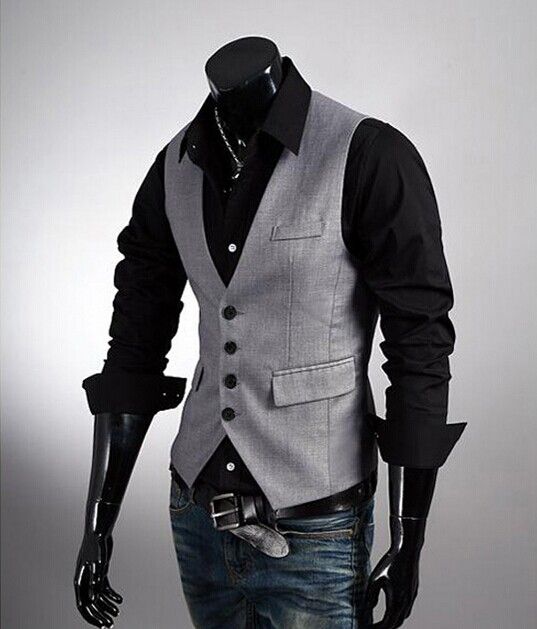 New Fashion Mens Vests Slim Vest Outwear Casual Vest Suits Vests Gray ...
