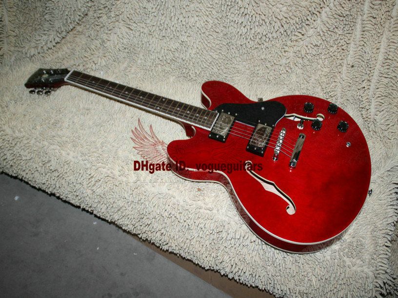 Partihandel gitarr anpassad röd jazz gitarr 335 elektrisk gitarr hög kvalitet ny ankomst gitarr A123