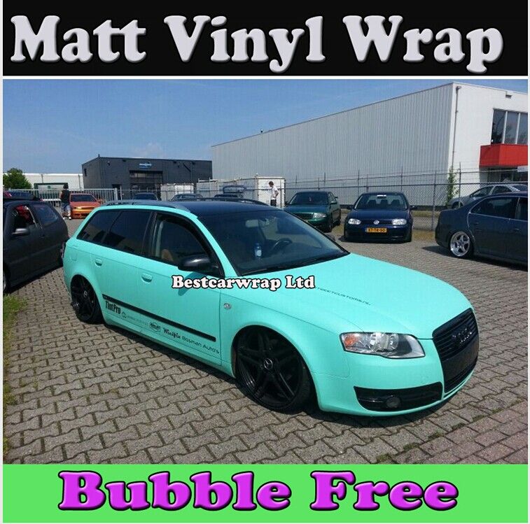 Premium Matt Tiffany Blue Vinyl Car Wrapping Film With Air Bubble Free Mint Matte Film Wrap Cover Foil 1.52x30M/Roll 5x98ft