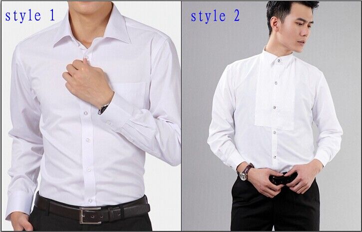 Nuevo estilo de algodón blanco hombres boda / baile / cena novio camisas desgaste novio camisa del hombre (37--46) D52