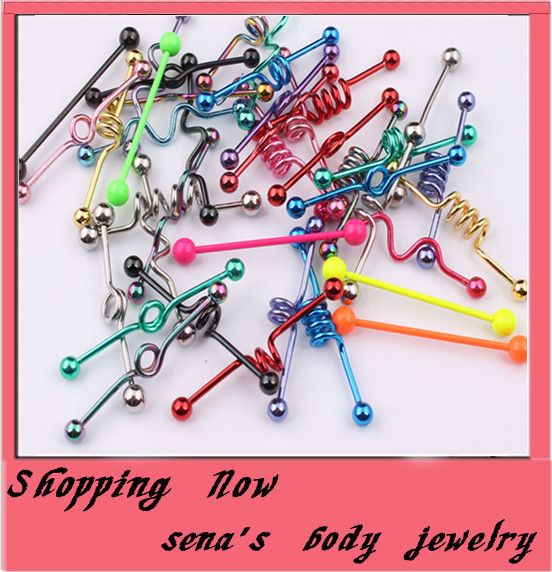 

spring tongue bar 100pcs/lo stainless steel ear piercing ear plug tongue jewelry tongue ring, Silver