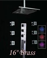 Válvula termostática mezclador de ducha LED de 16 "para montaje en techo + chorros de cuerpo + ducha de mano