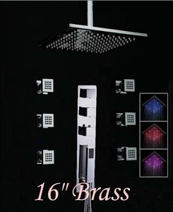 Ceiling Mount 16" LED Shower Mixer Thermostatic Valve + Body Jets + Hand Shower