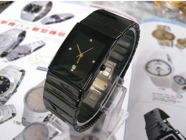 

Free shipping top Sale black ceramic watches quartz movement with auto date RA04