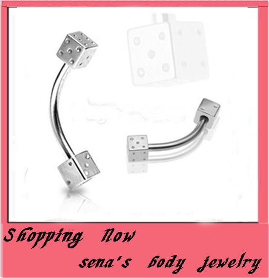 E04 Fashion Dice Eyebrow Ring Wholesales Mix 2 Size Steel Body Piercing Jewelry Banana Ear Bar