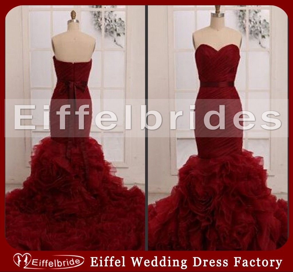 burgundy mermaid wedding dress