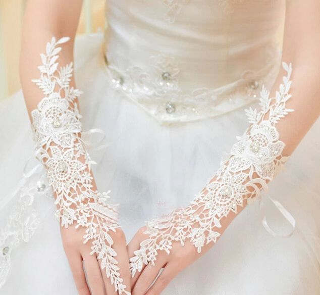Ivory Lace Elbow Length Rhinestones Bridal Gloves Fingerless Wedding Gloves Fingerless Lace Bridal Gloves Rhinestone Wedding Glove