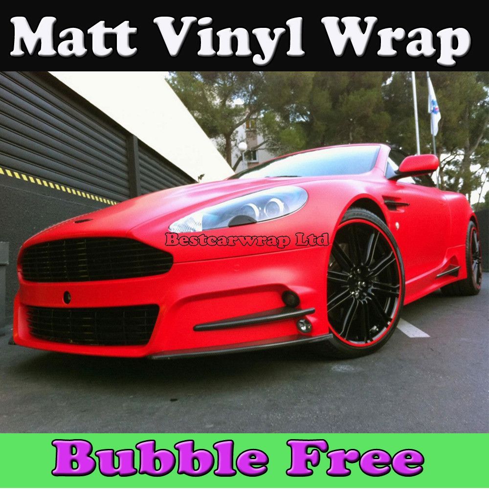 Matte Red Vinyl Wrap With Air Release Matt Vinyl Red Car Wrap Styling täcker storlek 1.52x30M/Roll 5x98ft