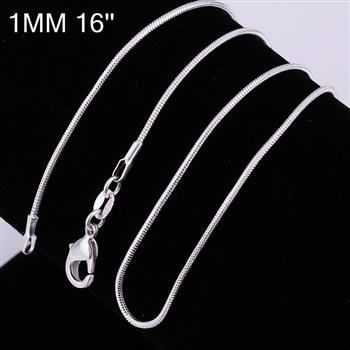 

High quality New 1MM 16-24inches 925 sterling silver snake chain necklace fashion jewelry free shipping 1014