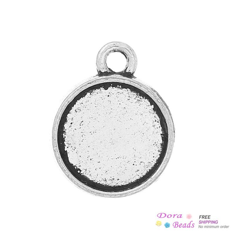 Charms Charm Pendants Round Antique Silver Cabochon Setting(Fits 10mm Dia) 15mm X 12mm,200PCs (B35550) Jewelry Making DIY-image-201579444