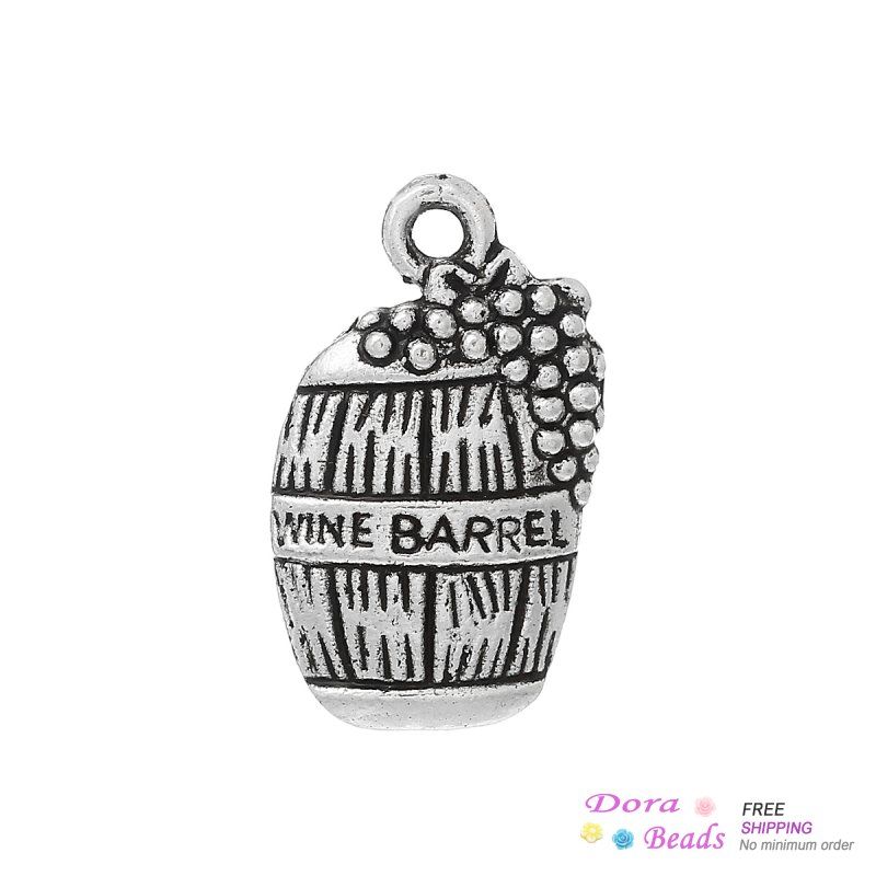 Charms Charm Pendants Beer Barrel Antique Silver &quot;Wine Barrel&quot; Carved 19mm X 12mm,100PCs (B35526) Jewelry Making Diy-image-201589048