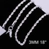 Nieuwe aankomst 925 Sterling zilveren kettingkettingen 3mm 16-30 inch mooie schattige mode charme touw ketting ketting sieraden gratis verzending 1015