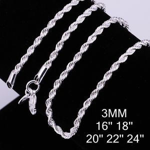 Ny ankomst 925 Sterling Silver Halsbandkedjor 3mm 16-30 tum Ganska söt Fashion Charm Rope Chain Necklace Jewelry Gratis frakt 1015