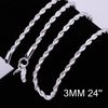 High quality 925 sterling silver Plated 3MM (16-24inches) twisted rope chain necklace fashion jewelry free shipping 1015