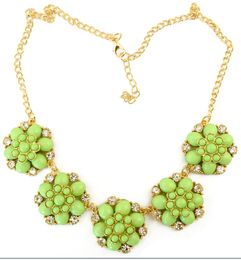 idealway new resin gem stone rhinestone flower chunky pendants necklaces Fashion 4 Colours gold filled link chain