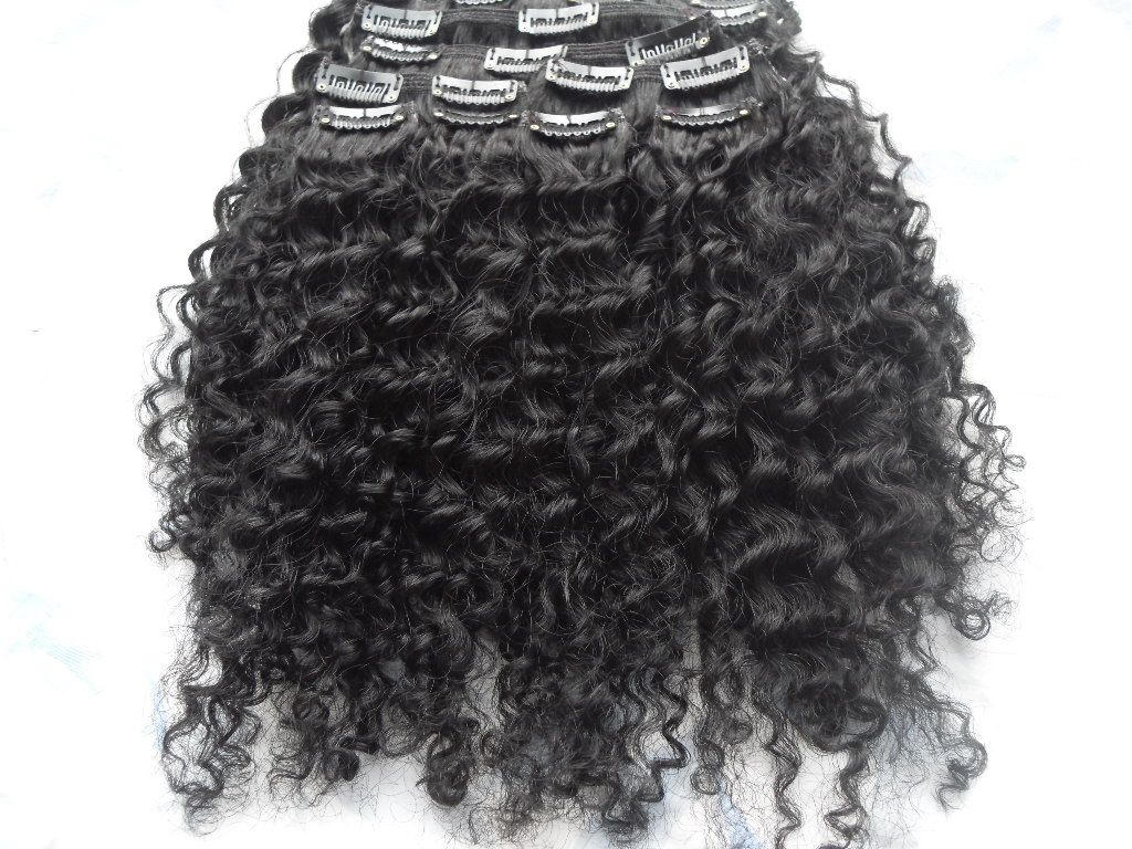 brazilian human virgin remy afro kinky curly hair weft clip in natural black 1b# dark brown color extensions