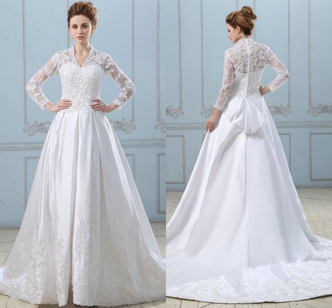 Kate Middleton Inspired Long Sleeve Ball Gown Wedding Dresses 2015 ...