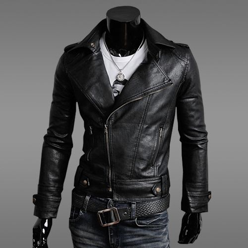 2014 New Temperament Slim Oblique Zipper Motorcycle Man Leather Jacket ...