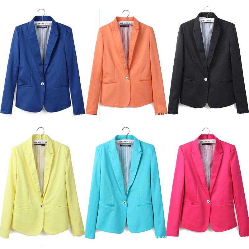 Womens Long Sleeves Blazer Jacket Suit With Single Button Candy 