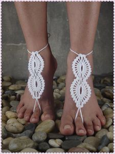 Sandalias descalzas de crochet blanco de boda de playa, Zapatos desnudos, Joyas para pies, Vestidos de novia, Encajes victorianos, Sexy, Yoga, Sandalias de tobillo en venta