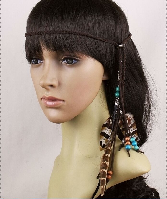 2019 New Original Indian Style Hair Rope Tribe Feather Wooden
