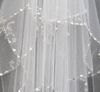 2019 Nytt i lager 2 lager vita elfenben spets tyll korta bröllopslöjor pärlor paljetter kant slöjor för fågelklänningar brudtillgångari3773611