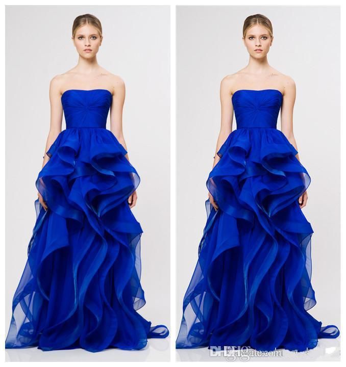 blue strapless gowns