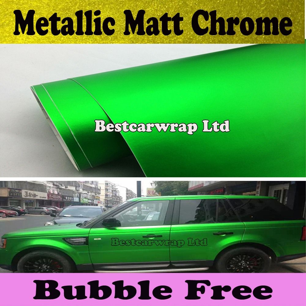 Satijnen groen matchroom vinylauto wrap auto sticker plaatfilm lucht bubbel gratis chroom groen mat vol auto wrap 1.52x20m/roll gratis verzending