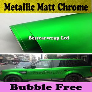 Satin Green Matte Chrome Chrome Vinyl Auto Auto Scheda adesivi per auto Filmo Bubble Air Green Green Matt Full Car Wrap 1.52x20M/rotolo Spedizione gratuita
