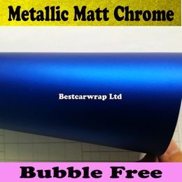 Matte chrome Blue vinyl wrap with air bubble Free satin chrome blue Film Car stickers 1.52x20m/Roll Free Shipping