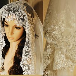 New Luxury High Quality 3M White / Ivory Mantilla Long Cathedral Sequin Lace Bridal Wedding Veils With Crystal, Rhinestone Accessories