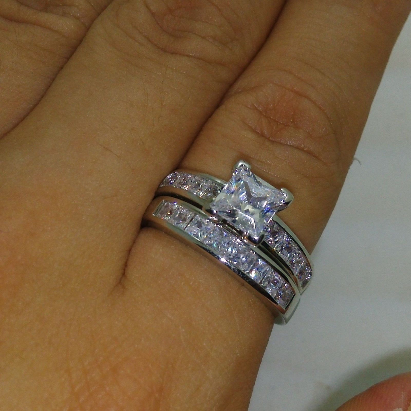 2017 Ny ankomstmärke Desgin Luxury Smycken 10kt vitguldfylld Princess Cut Topaz CZ Diamond Gemstones Bröllop Kvinnor Par Ring Set