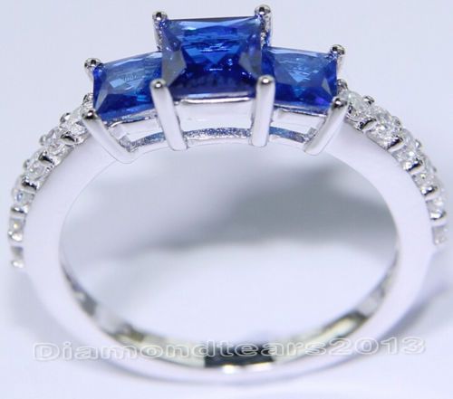 Bijoux fantaisie taille 5/6/7/8/9/10 3ct marque or blanc 10kt rempli saphir bleu topaze trois pierres bague de mariage pour femme pour cadeau d'amour