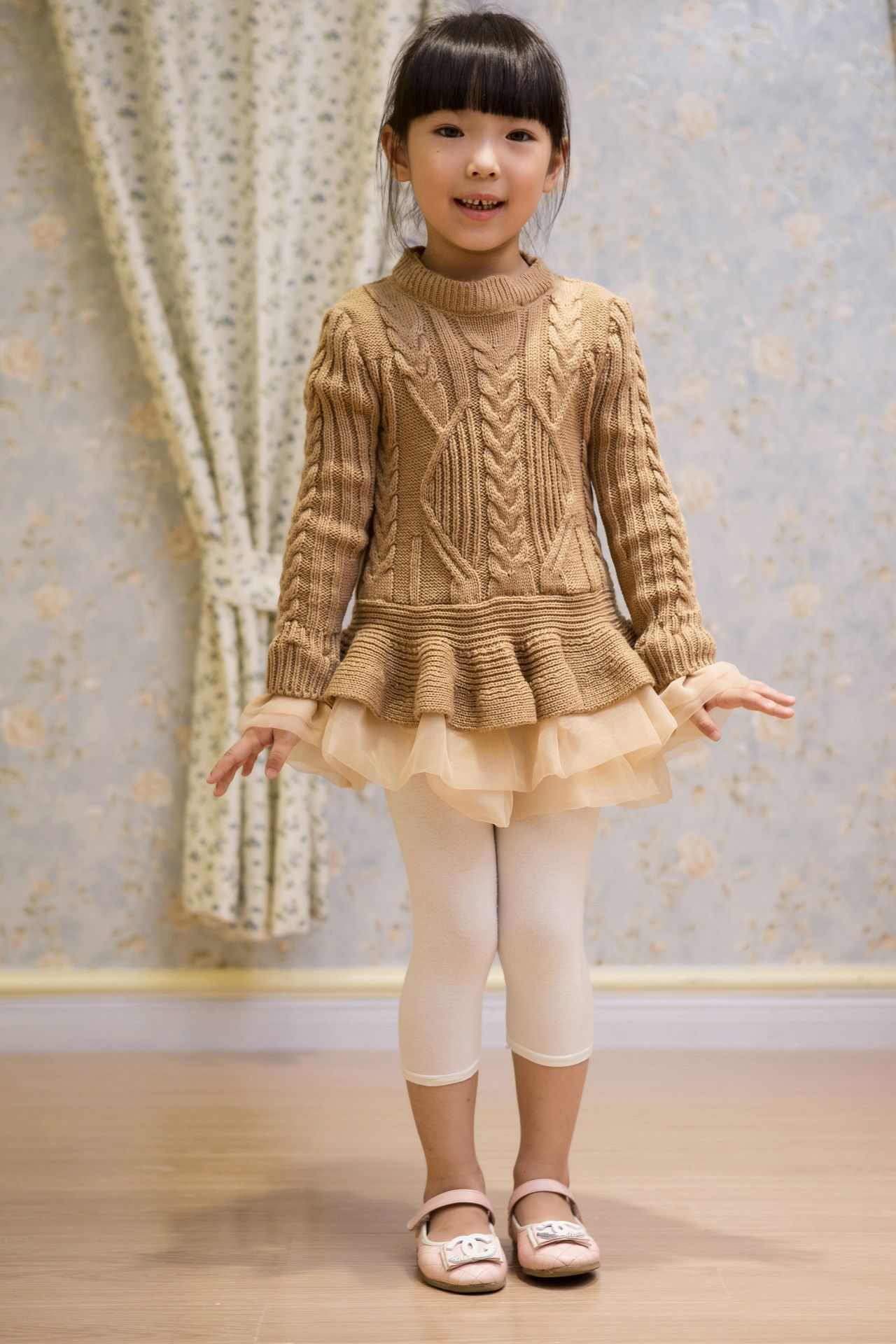 2016 Spring Kids Girls Knit Sweater Dresses Baby girl tulle lace TUTU