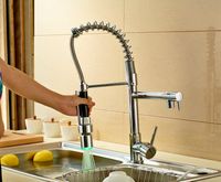 New Chrome LED Pull Down Spring Kitchen Faucet Swivel Spout ...