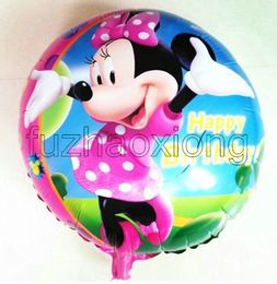 Fête d'anniversaire Joyeux Anniversaire Minnie Cartoon Souris hydrogène Balloon 18 pouces de papier d'aluminium ronde Ballons à l'hélium Décoration Kids Classic Toys