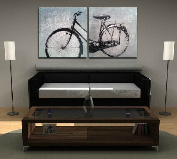 손으로 그리는 추상 자전거 페인팅 오일 벽 예술 거실 벽 또는 침실에 unframed